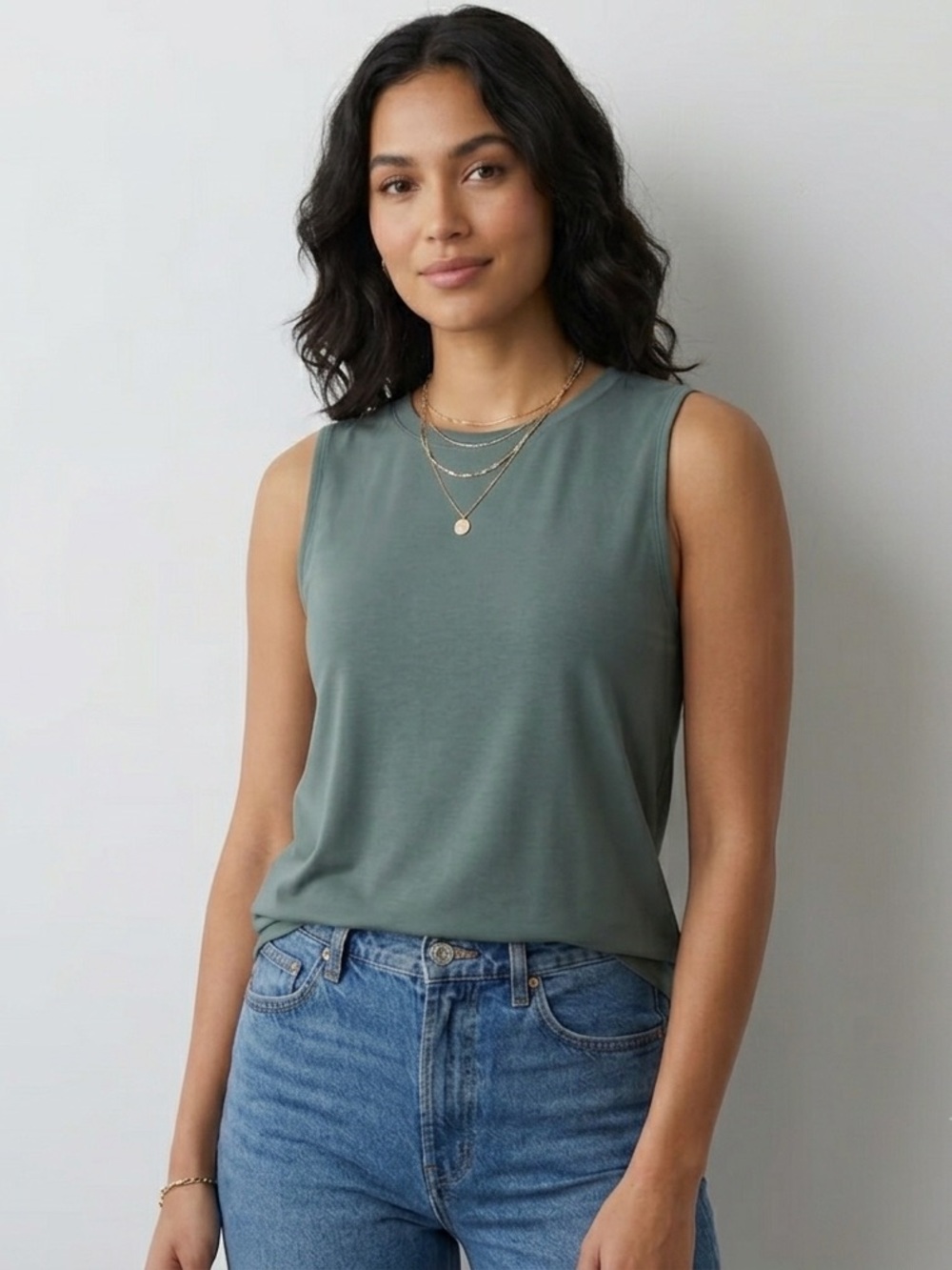 MarlaWynne Sleeveless Green Tank Top, Size Large